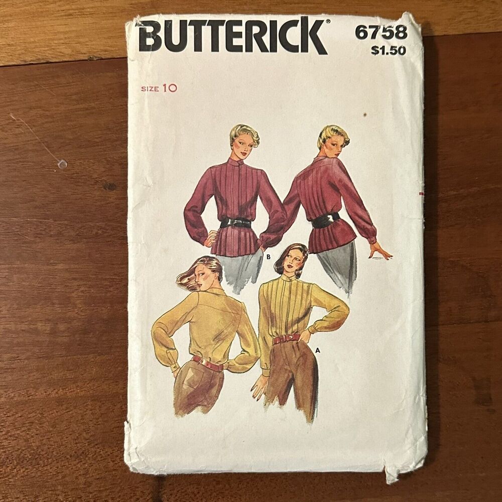 UNCUT Butterick 6758 Womens 10 Loose Fitting Blouse Back Tucks Sew Pattern
